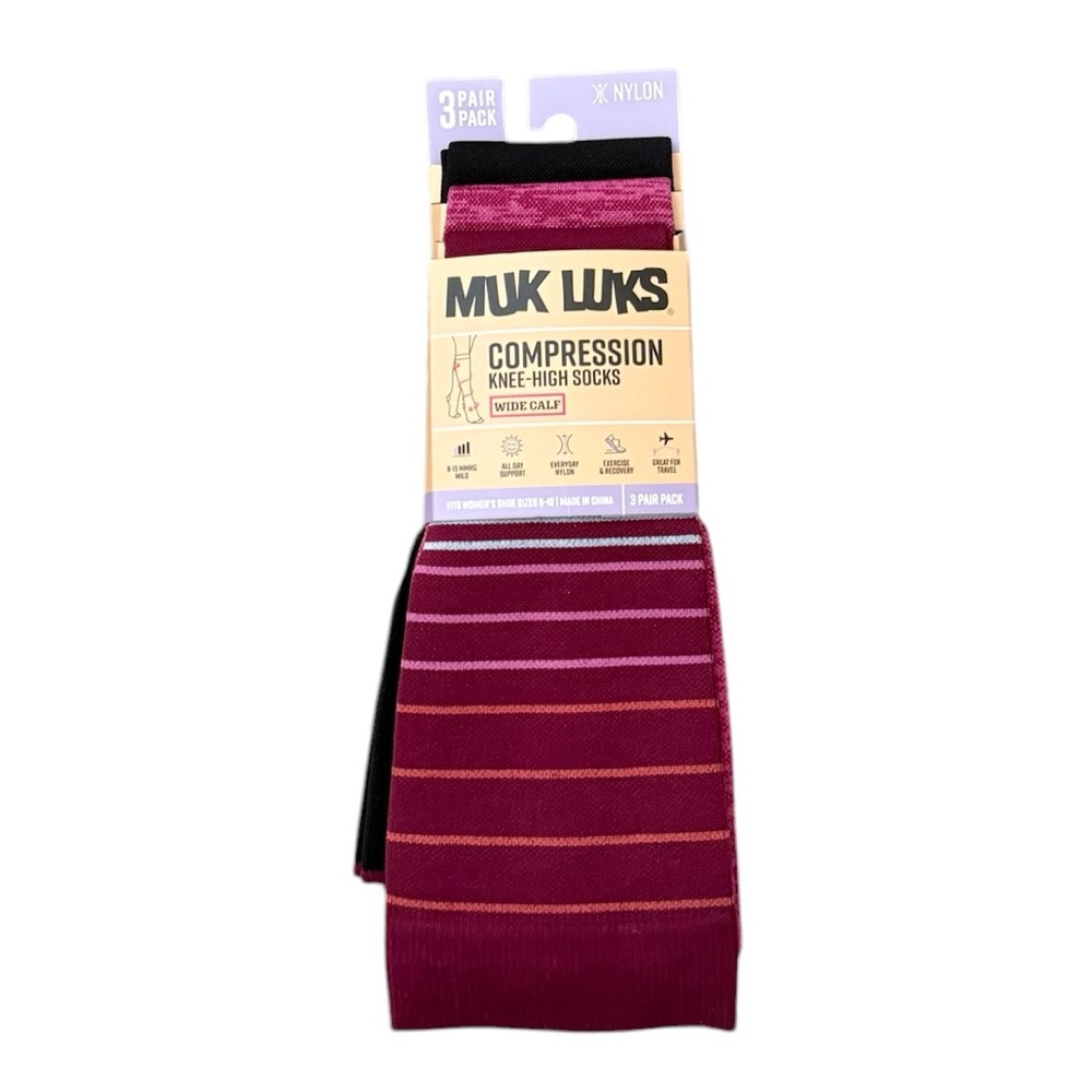 MUK LUKS Compression Socks Women's 3 Pair Knee High Wide Calf New